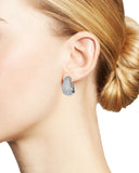 13mm Pave Created Moissanite Huggie Hoop Earrings on 18K White Gold Plate