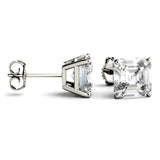 2.60 CTW Asscher Forever One Moissanite Four Prong Solitaire Stud Earrings in 14K White Gold