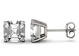 2.60 CTW Asscher Forever One Moissanite Four Prong Solitaire Stud Earrings in 14K White Gold