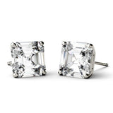 2.60 CTW Asscher Forever One Moissanite Four Prong Solitaire Stud Earrings in 14K White Gold