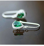 2 Ct Pear Lab Grown Green Emerald Drop Dangle Earrings White Gold