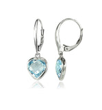 Icy Blue Aquamarine Heart Dangle Earrings in .925 Sterling Silver