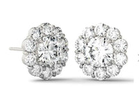 2.00 CTW Round Created Moissanite Floral Halo Stud Earrings in 14K over Sterling Silver