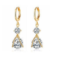 3.50 CTW Swarovski Floating Double Hanging Drop Earrings In 18K Yellow Gold Plate