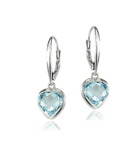 Dainty Icy Blue Aquamarine Heart Dangle Earrings in .925 Sterling Silver