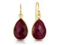 12 Carat TW Ruby Tear Drop Earrings Set In 14k Yellow Gold Plate