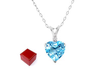 4.00 CTW  Blue Topaz Heart & Diamond Pendant In Sterling Silver