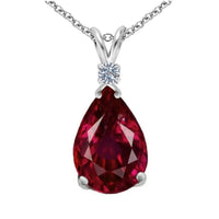 Diamond Ruby Teardrop Solitaire Pendant in 14K Gold Plate Setting