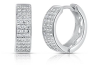 Huggie Hoop Three-Row Design Earrings in .925 Sterling Silver, Created Moissanite