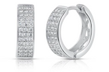 Huggie Hoop Three-Row Design Earrings in .925 Sterling Silver, Created Moissanite