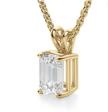 Stunning 1.50ctw Emerald Cut Created Moissanite Pendant In Gold Over Sterling Silver
