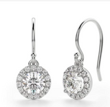 2.78CTW Created Moissanite Halo Drop Earrings in 14K White Gold Plate