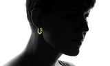 Beautiful Yellow Gold Over Sterling Silver Created Blue Sapphire and Moissanite Halo Hoops