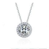 Platinum Plated Sterling Silver Moissanite Halo Stud Earrings & Matching Halo Pendant