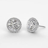 1.80 CTW Halo Created Moissanite Stud Earrings In 14K White Gold Plate
