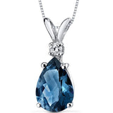 Elegant 3.00 CTW Topaz & Diamond Teardrop Solitaire Pendant in .925 Sterling Silver