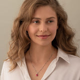 Diamond Ruby Teardrop Solitaire Pendant in 14K Gold Plate Setting