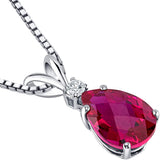 Diamond Ruby Teardrop Solitaire Pendant in 14K Gold Plate Setting