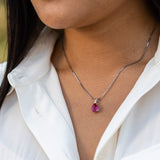 Diamond Ruby Teardrop Solitaire Pendant in 14K Gold Plate Setting