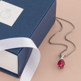 Diamond Ruby Teardrop Solitaire Pendant in 14K Gold Plate Setting