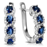 1CTW Halo Hoop Earrings, Created Blue Sapphire & Moissanite in .925 Sterling Silver