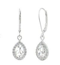 Stunning 3.00CTW DEW Pear Shape Moissanite Halo Drop Earrings in 14K White Gold Plated
