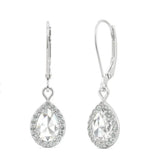 Stunning 3.00CTW DEW Pear Shape Moissanite Halo Drop Earrings in 14K White Gold Plated