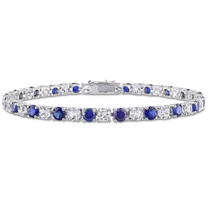6.00ctw Created Blue and White Sapphire Alternating Tennis Bracelet in Sterling Silver