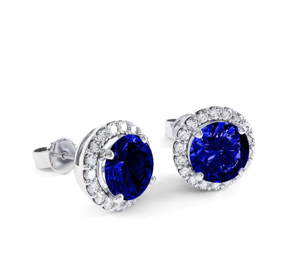 3.00ctw Blue and White Created Sapphire Earrings in 14k Gold-Plated Sterling Silver