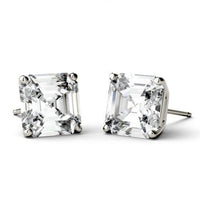2.60 CTW Asscher Created Moissanite Solitaire Stud Earrings in 14K White Gold