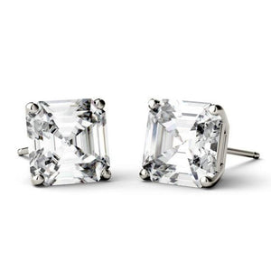 2.60 CTW Asscher Forever One Moissanite Four Prong Solitaire Stud Earrings in 14K White Gold
