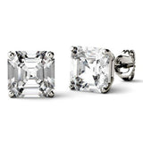2.60 CTW Asscher Forever One Moissanite Four Prong Solitaire Stud Earrings in 14K White Gold