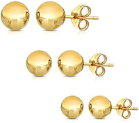 14k Gold Ball Stud Earrings (3-Pair-Pack) 3MM 4MM and 5MM