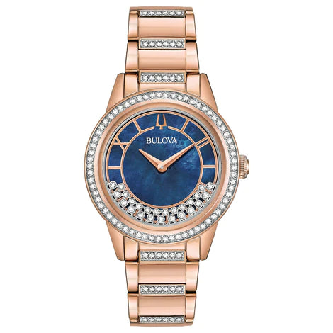 Bulova Crystal Turn Style Blue Mother of Pearl Dial Ladies Watch