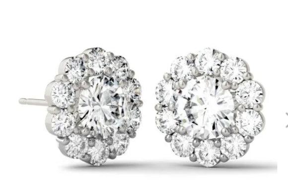 2.00 CTW Round Created Moissanite Floral Halo Stud Earrings in 14K over Sterling Silver