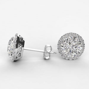 1.80 CTW Halo Created Moissanite Stud Earrings In 14K White Gold Plate