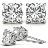 2.00 CTW Cushion Cut Created Moissanite Stud Earrings in 14k White Gold Plate
