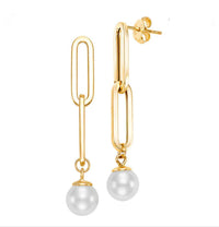 Freshwater Cultured Pearl 14k Yellow Gold Plate Paperclip Earrings