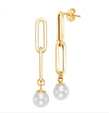 Freshwater Cultured Pearl 14k Yellow Gold Plate Paperclip Earrings