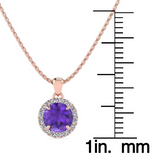 Genuine Amethyst and White Sapphire Halo Pendant in Rose Gold