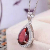 2CTW Created Ruby & White Sapphire Teardrop Solitaire Pendant In Sterling Silver