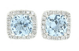 1.50ctw Stunning Halo Square Round-Cut Aquamarine & White Sapphire Earrings