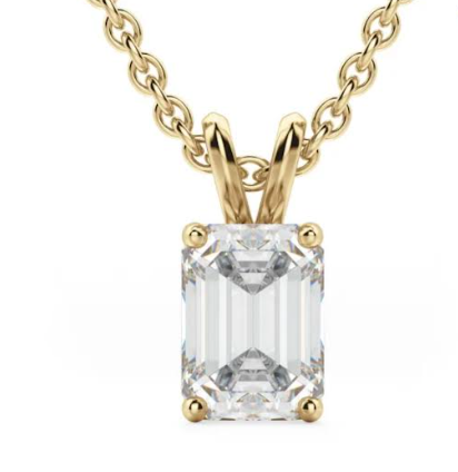 Stunning 1.50ctw Emerald Cut Created Moissanite Pendant In Gold Over Sterling Silver