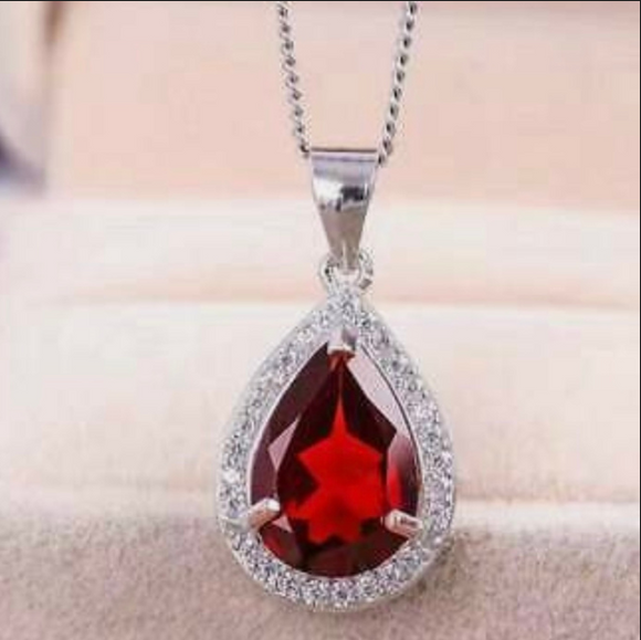 2CTW Created Ruby & White Sapphire Teardrop Solitaire Pendant In Sterling Silver