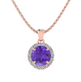 Genuine Amethyst and White Sapphire Halo Pendant in Rose Gold