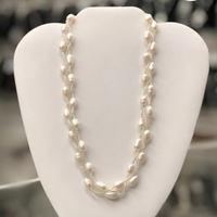 Three Strand Genuine White Freshwater Pearls & Glass Necklace