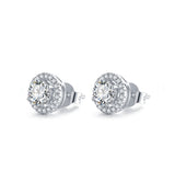 Platinum Plated Sterling Silver Moissanite Halo Stud Earrings & Matching Halo Pendant