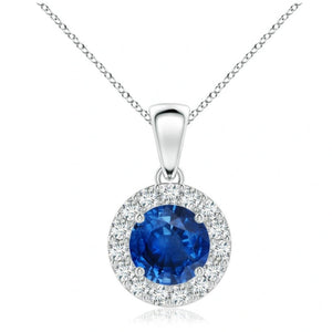 1.50ctw Created Sapphire and Moissanite Pendant in Platinum over .925 Sterling Silver