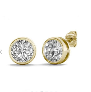 Classic 14kt Gold Bezel Created White Sapphire Stud Earrings Over Sterling Silver