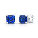 Dazzling Cushion-Cut Lab-Created Sapphire Solitaire Stud Earrings in 14kt Gold Plated